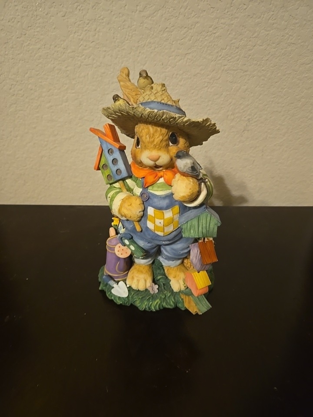Hand-Painted Bunny Gardener Figurine in Multicolor - Decorative Home Accent